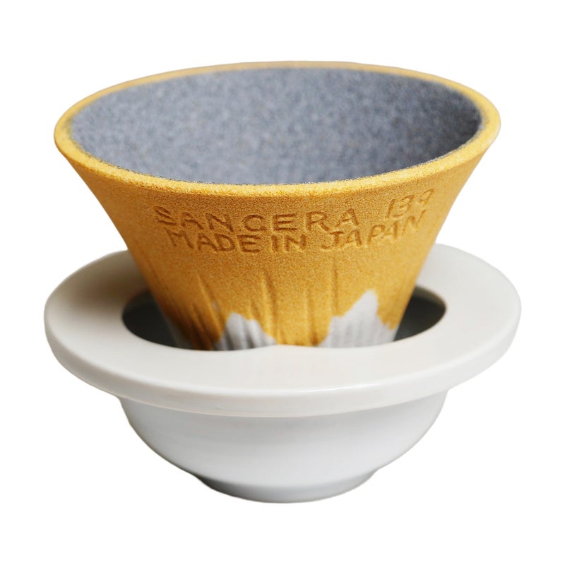Mt Fuji Ceramic Coffee Filter Made in Japan Reusable Dripper Yellow